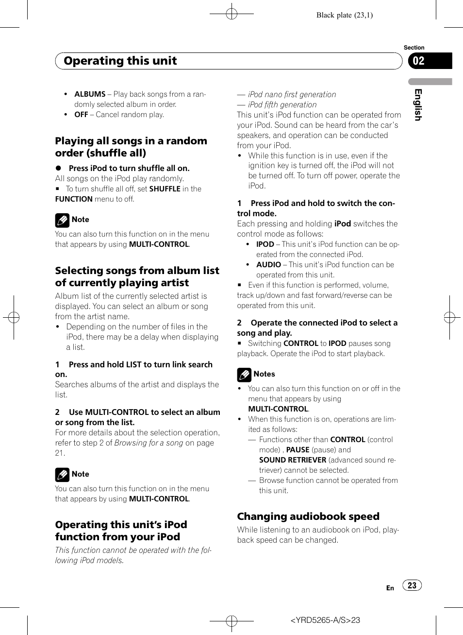 Playing all songs in a random order, Shuffle all), Selecting songs from album list of | Currently playing artist, Operating this unit’s ipod function, From your ipod, Changing audiobook speed 23, Operating this unit, Playing all songs in a random order (shuffle all), Changing audiobook speed | Pioneer DEH P4100UB User Manual | Page 23 / 187