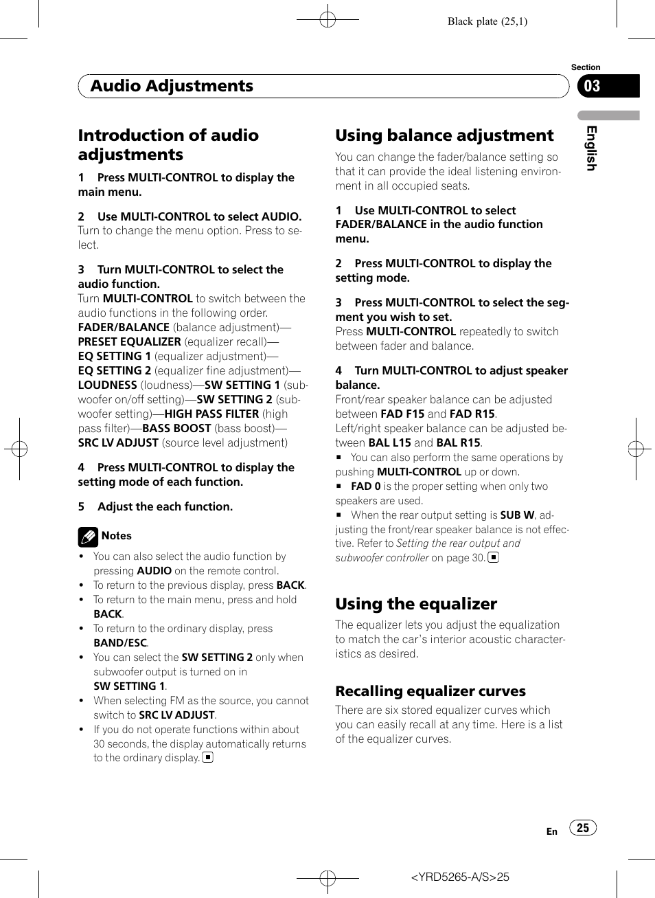 Using balance adjustment, Using the equalizer, Recalling equalizer curves 25 | Introduction of audio adjustments, Audio adjustments, Recalling equalizer curves | Pioneer DEH P4100UB User Manual | Page 25 / 187