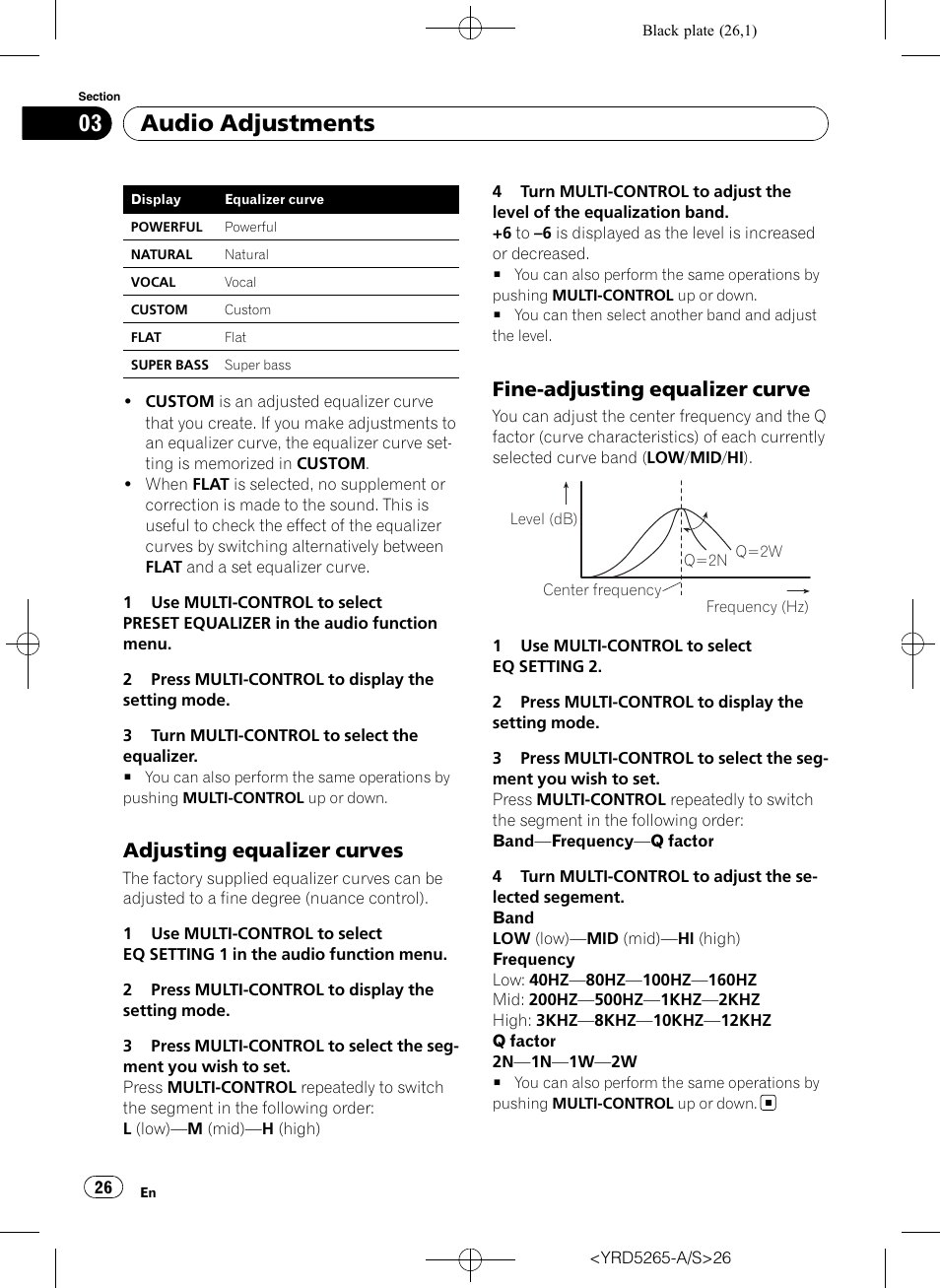 Adjusting equalizer curves 26, Fine-adjusting equalizer curve 26, Audio adjustments | Adjusting equalizer curves, Fine-adjusting equalizer curve | Pioneer DEH P4100UB User Manual | Page 26 / 187