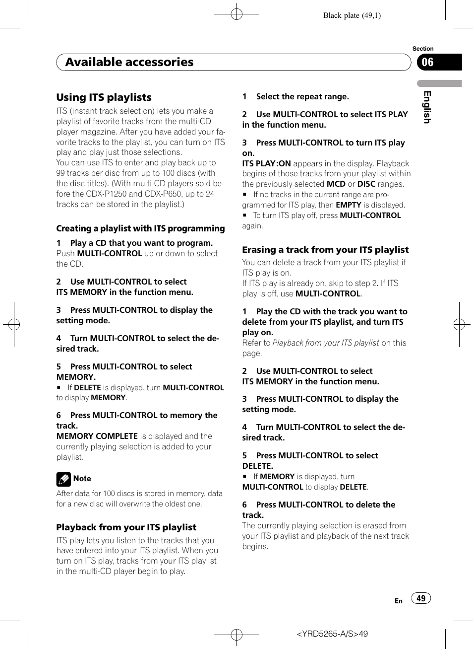 Using its playlists 49, Available accessories, Using its playlists | Pioneer DEH P4100UB User Manual | Page 49 / 187