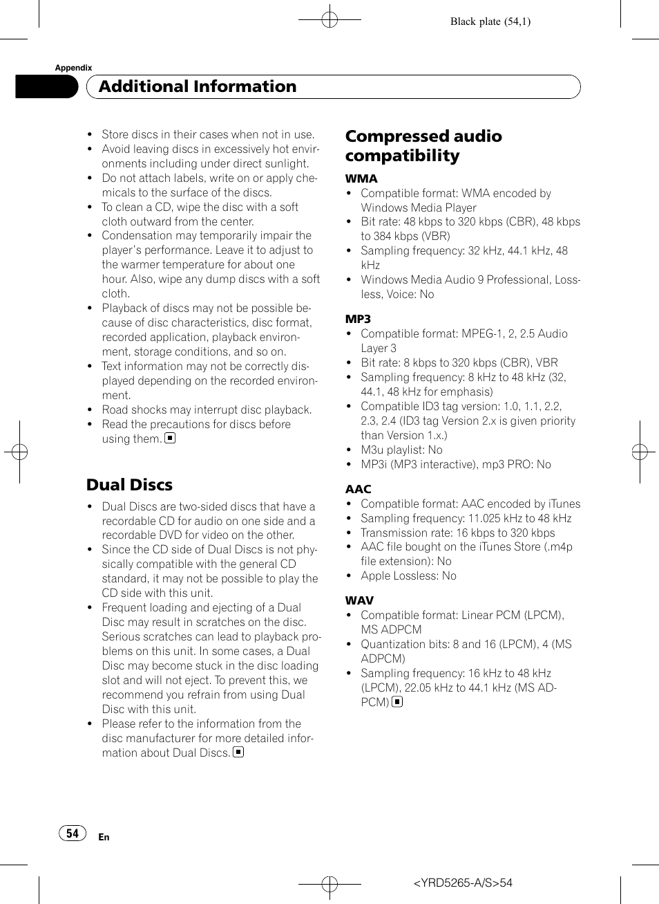 Dual discs, Compressed audio compatibility, Additional information | Pioneer DEH P4100UB User Manual | Page 54 / 187