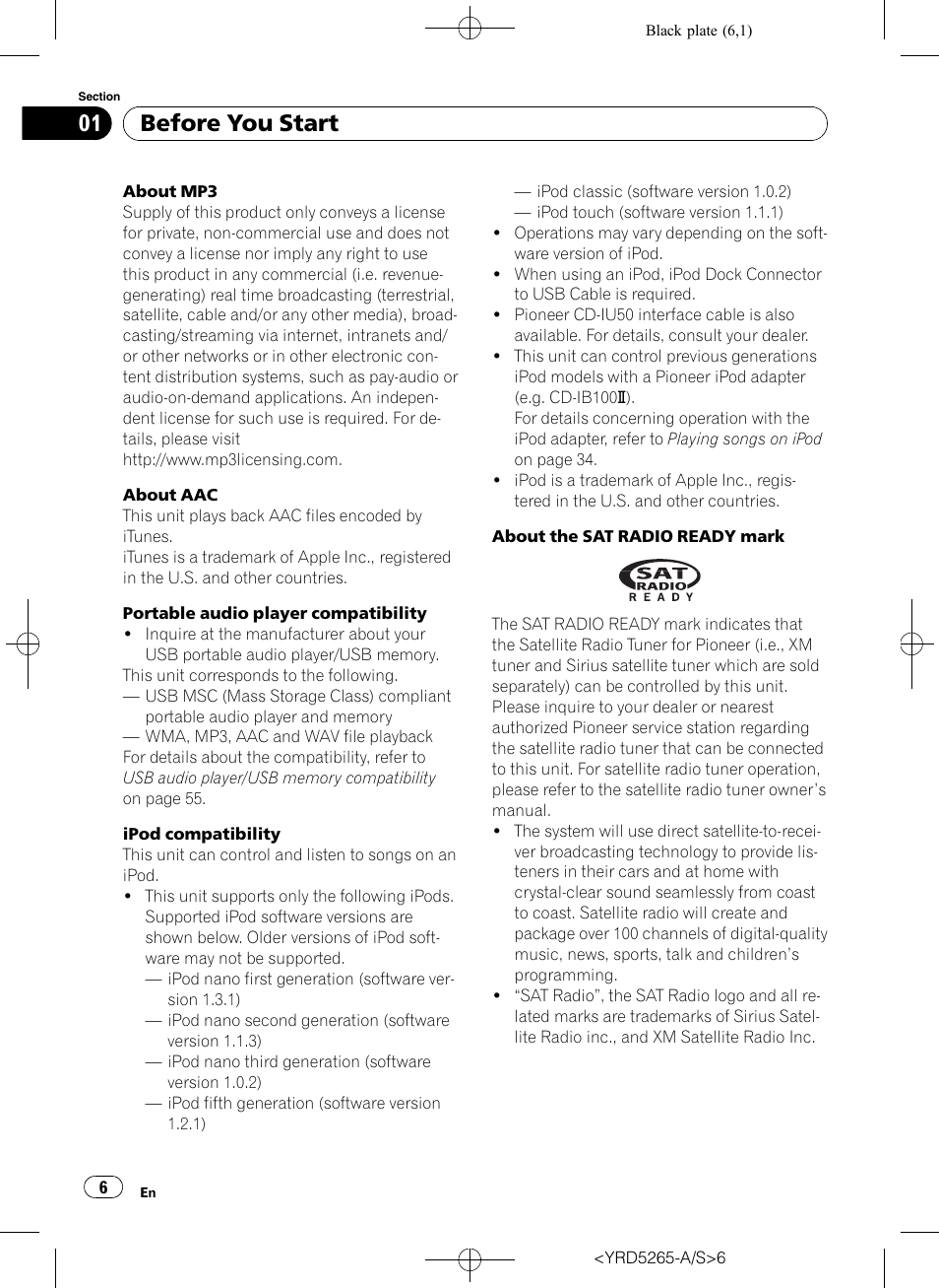 Before you start | Pioneer DEH P4100UB User Manual | Page 6 / 187