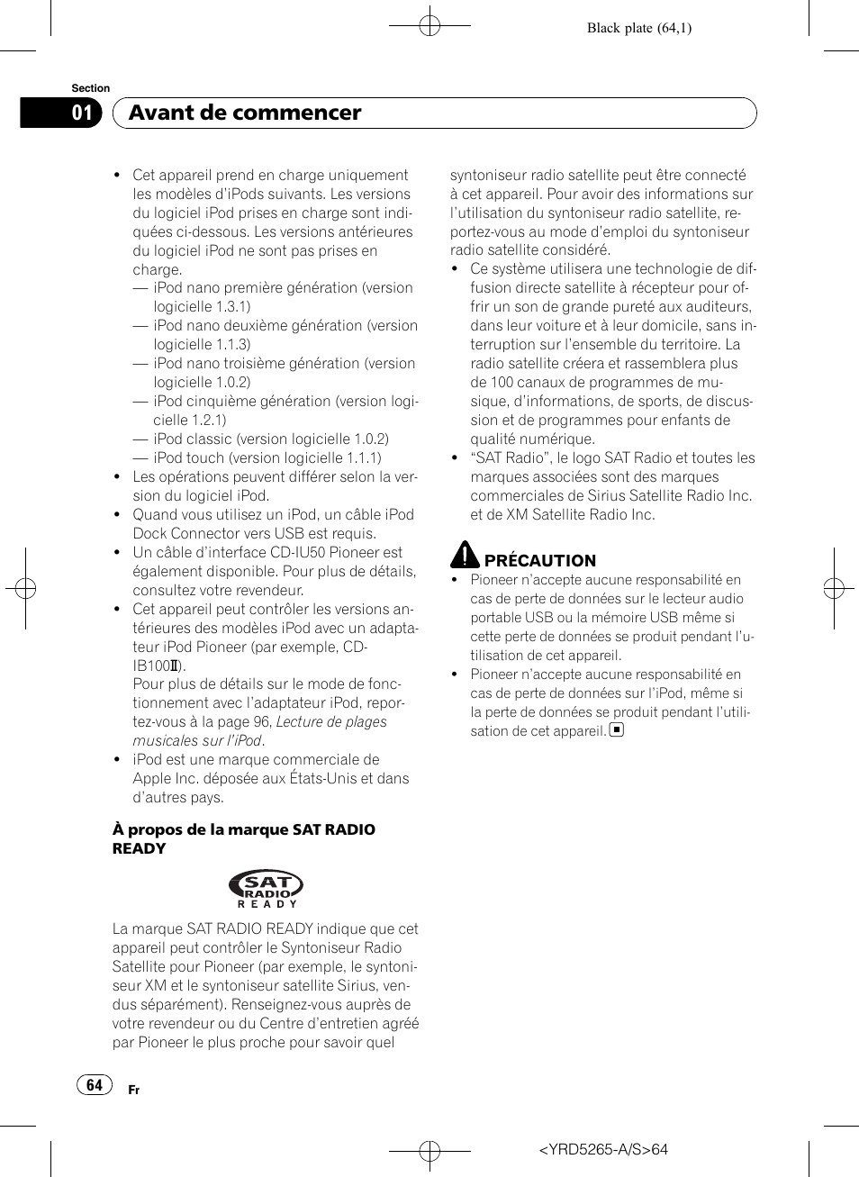 Avant de commencer | Pioneer DEH P4100UB User Manual | Page 64 / 187