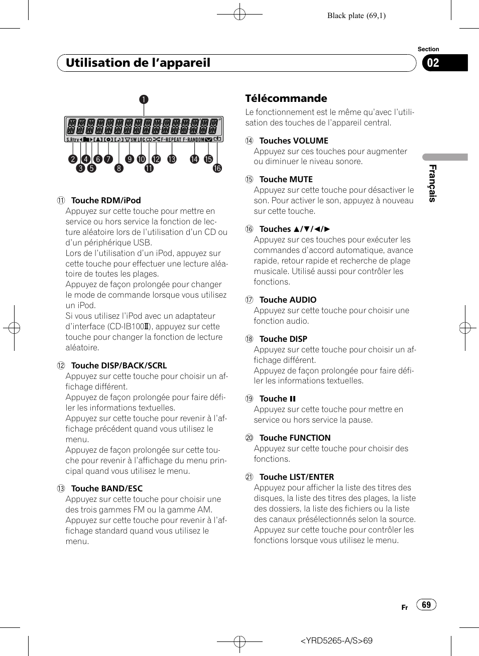 Télécommande 69, Utilisation de l ’appareil, Télécommande | Pioneer DEH P4100UB User Manual | Page 69 / 187