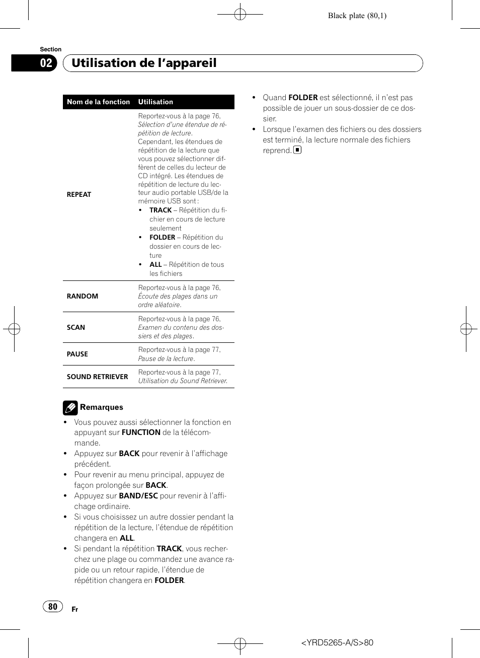 Utilisation de l ’appareil | Pioneer DEH P4100UB User Manual | Page 80 / 187