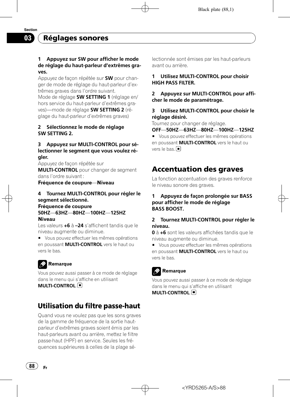 Utilisation du filtre passe-haut, Accentuation des graves, Réglages sonores | Pioneer DEH P4100UB User Manual | Page 88 / 187