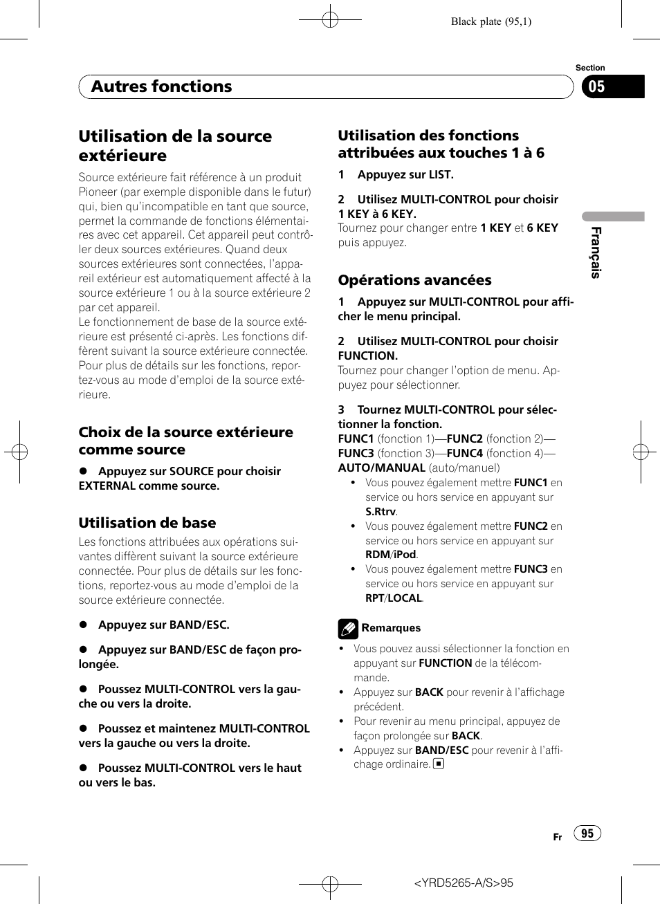 Utilisation de la source extérieure, Choix de la source extérieure comme, Source | Utilisation de base 95, Utilisation des fonctions attribuées aux, Touches 1 à 6, Opérations avancées 95, Autres fonctions, Choix de la source extérieure comme source, Utilisation de base | Pioneer DEH P4100UB User Manual | Page 95 / 187