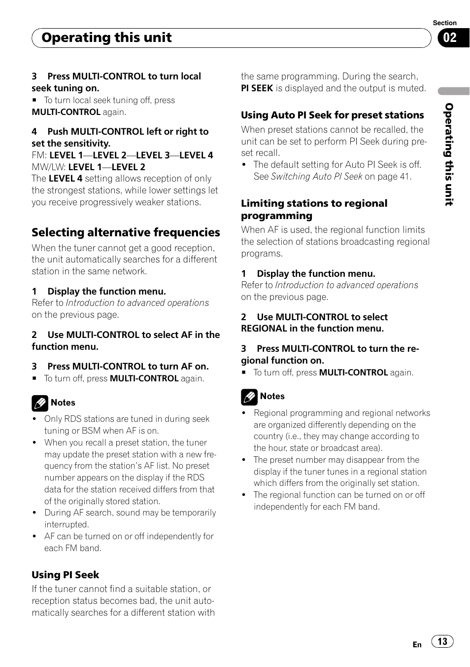 Selecting alternative frequencies 13, Operating this unit, Selecting alternative frequencies | Pioneer DEH-600BT User Manual | Page 13 / 51