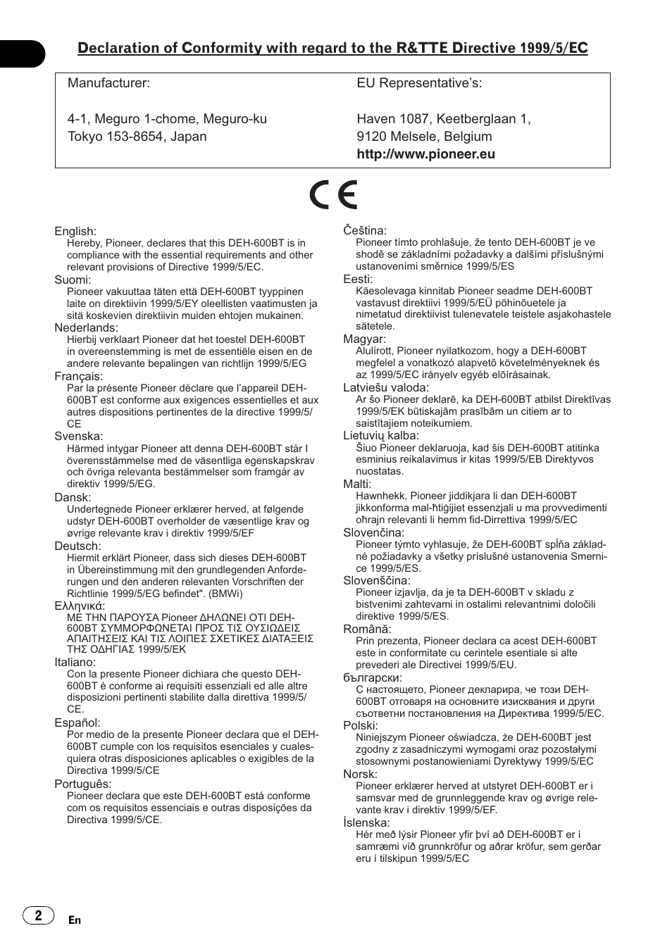 Pioneer DEH-600BT User Manual | Page 2 / 51