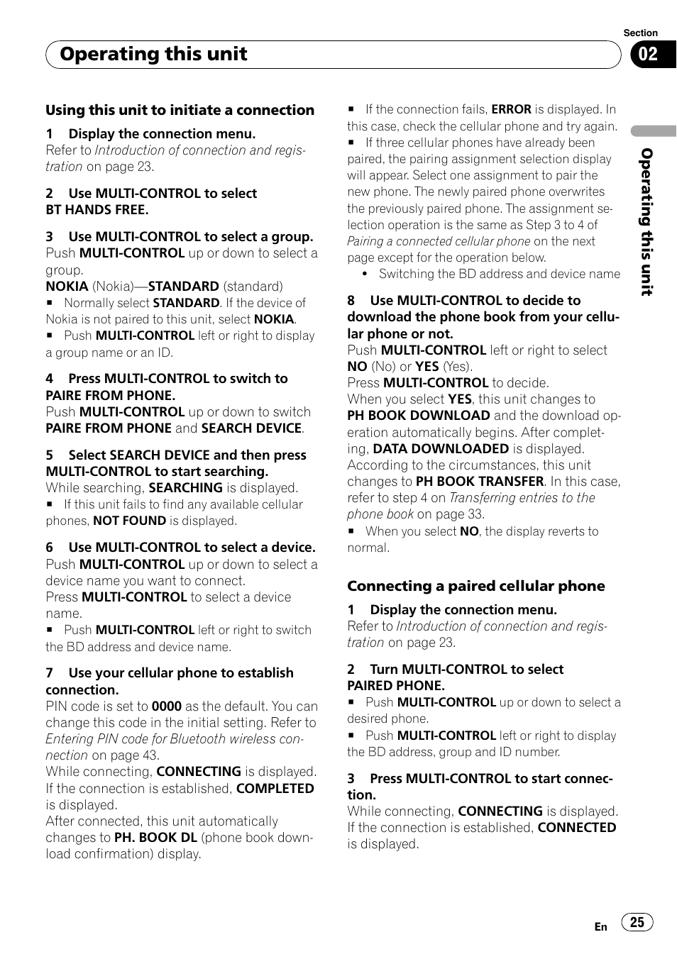 Operating this unit | Pioneer DEH-600BT User Manual | Page 25 / 51