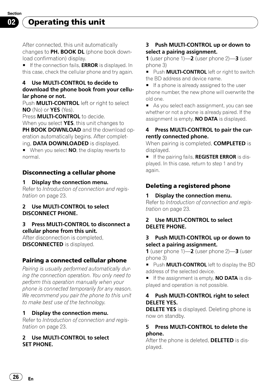 Operating this unit | Pioneer DEH-600BT User Manual | Page 26 / 51