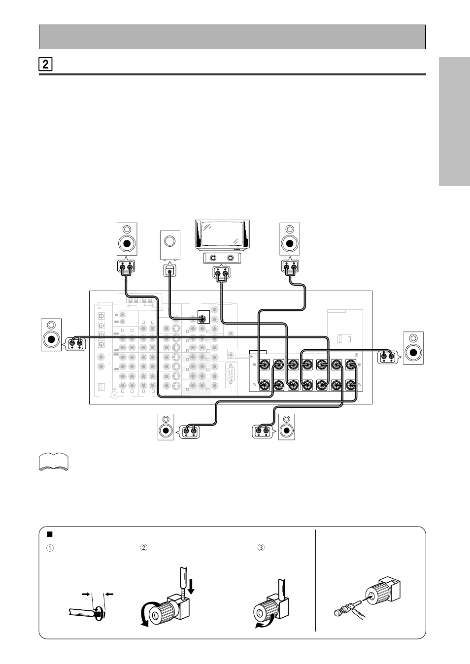 2 speaker connections, 22 speaker connections, Easy setup guide | Easy setup guide part1, 7 speaker terminals, 3/8 in(10mm), 3 tighten terminal | Pioneer VSX-45TX User Manual | Page 11 / 120