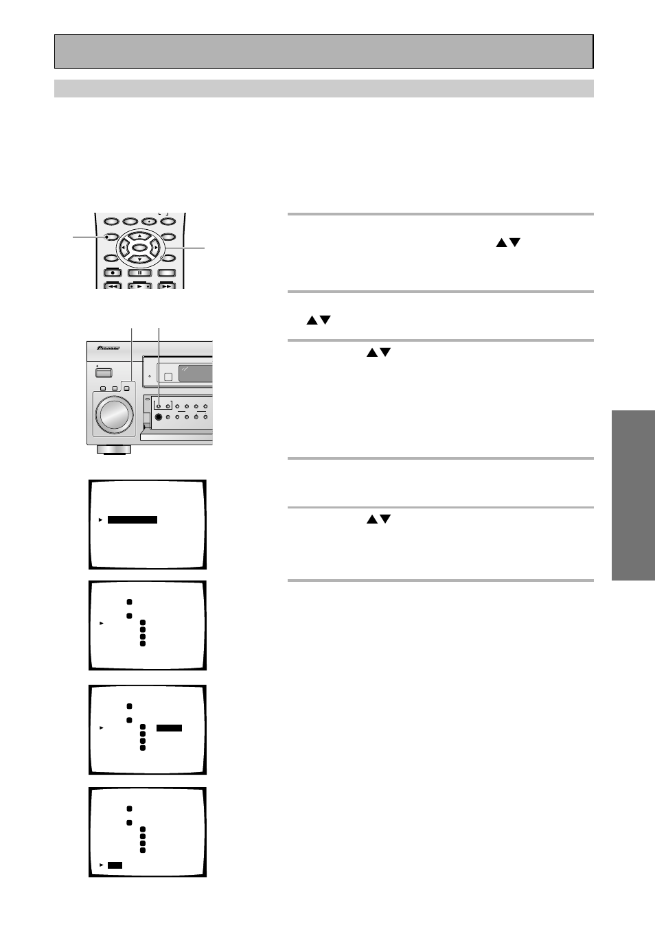 Channel delay, Setting up for surround sound, The setup possibilities appear on your tv | Pioneer VSX-45TX User Manual | Page 43 / 120