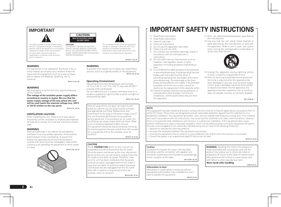 Important | Pioneer VSX-1121-K User Manual | Page 2 / 100