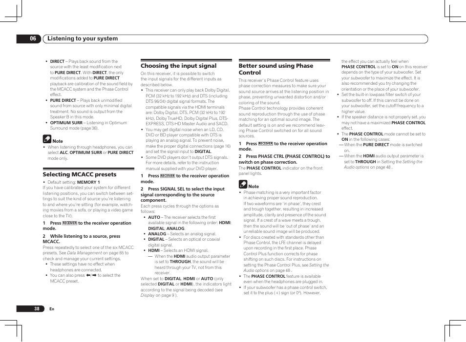 06 listening to your system | Pioneer VSX-1121-K User Manual | Page 38 / 100