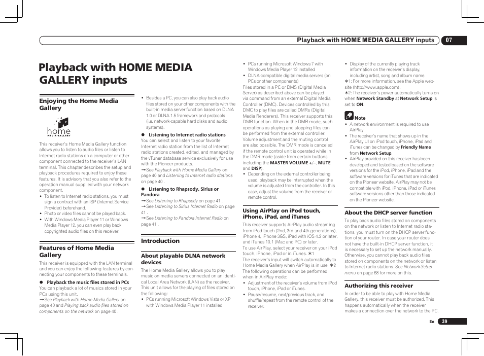 Playback with home media gallery inputs | Pioneer VSX-1121-K User Manual | Page 39 / 100