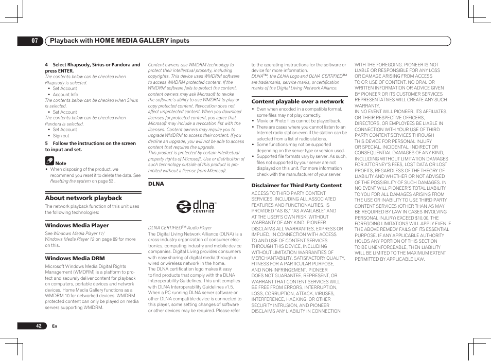 07 playback with home media gallery inputs | Pioneer VSX-1121-K User Manual | Page 42 / 100