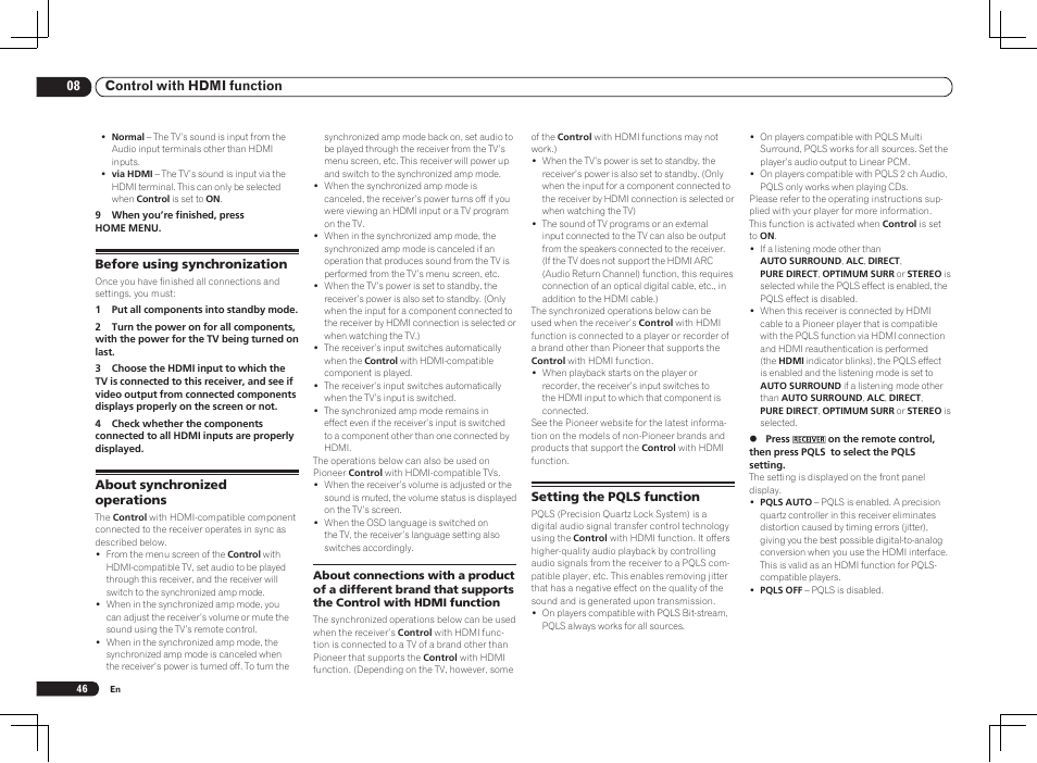 08 control with hdmi function | Pioneer VSX-1121-K User Manual | Page 46 / 100