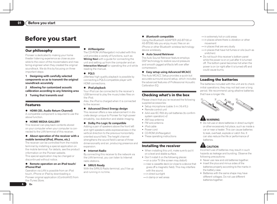 Before you start | Pioneer VSX-1121-K User Manual | Page 6 / 100