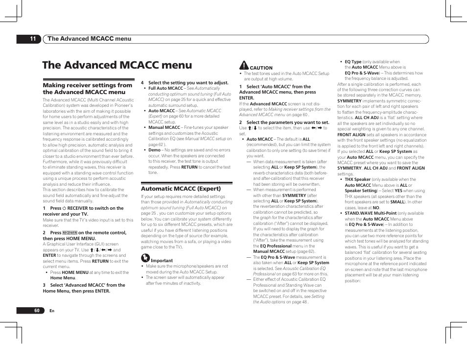 The advanced mcacc menu | Pioneer VSX-1121-K User Manual | Page 60 / 100