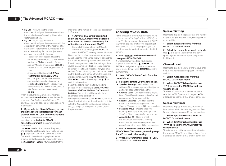 11 the advanced mcacc menu | Pioneer VSX-1121-K User Manual | Page 64 / 100