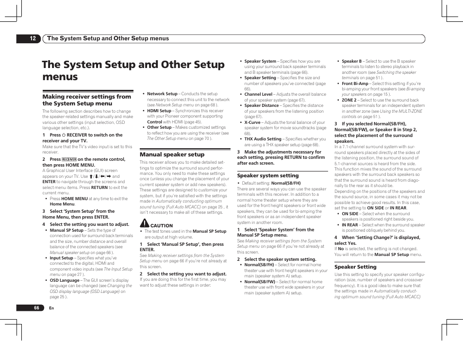 The system setup and other setup menus | Pioneer VSX-1121-K User Manual | Page 66 / 100