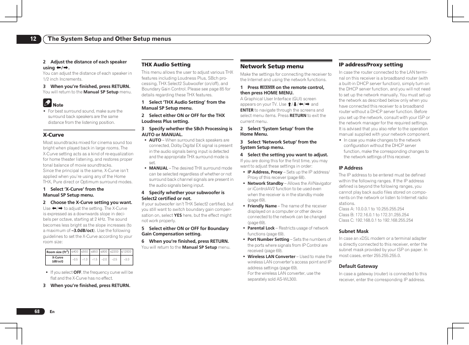 12 the system setup and other setup menus | Pioneer VSX-1121-K User Manual | Page 68 / 100