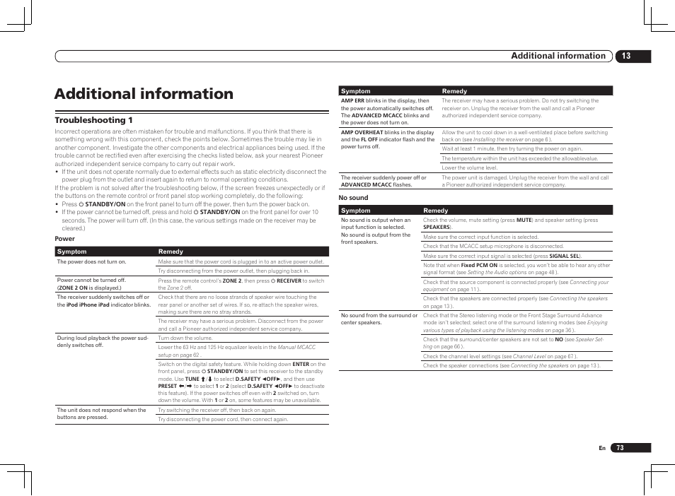 Additional information, 13 additional information | Pioneer VSX-1121-K User Manual | Page 73 / 100