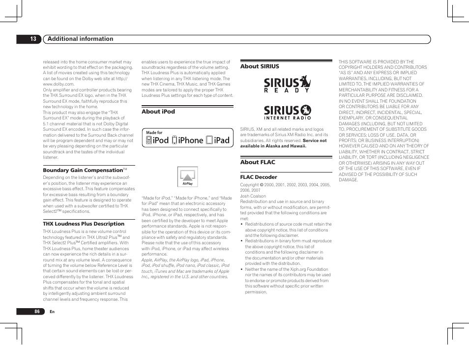 13 additional information | Pioneer VSX-1121-K User Manual | Page 86 / 100