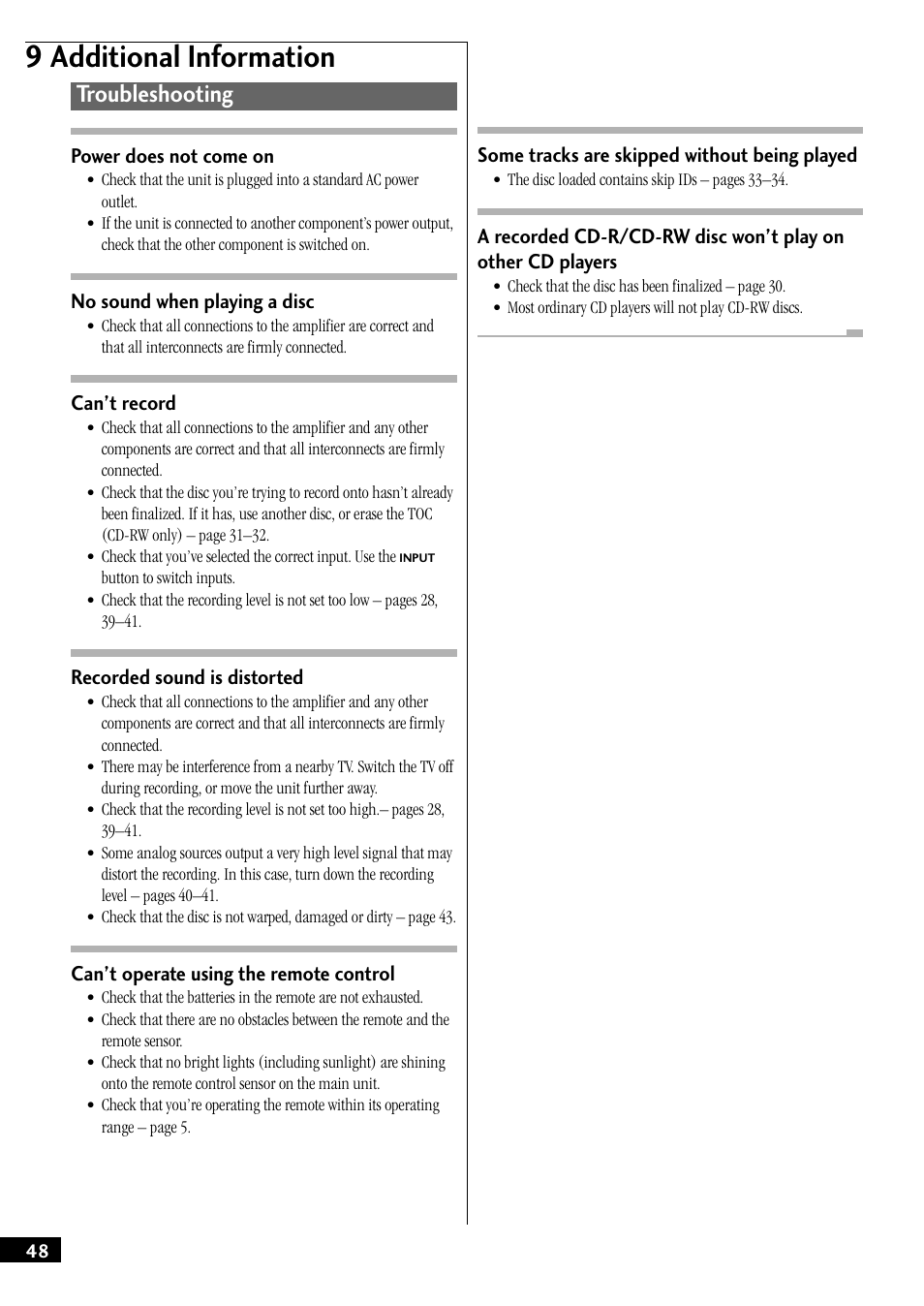 Troubleshooting, 9 additional information | Pioneer PDR-W37 User Manual | Page 48 / 52