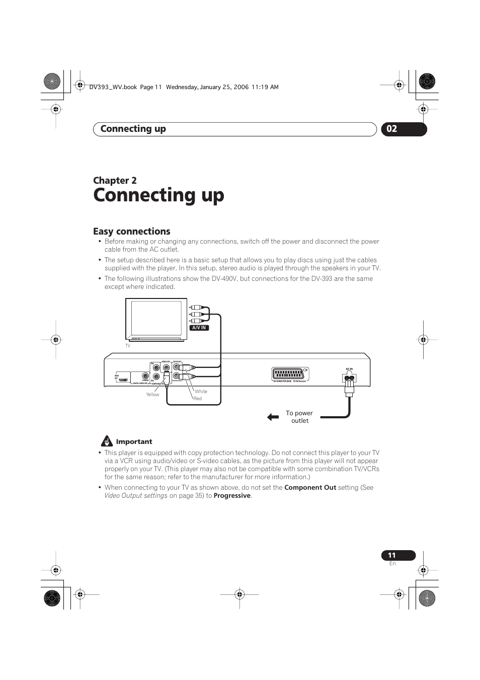 02 connecting up, Easy connections, Connecting up | Connecting up 02, Chapter 2 | Pioneer DV-393-S User Manual | Page 11 / 48