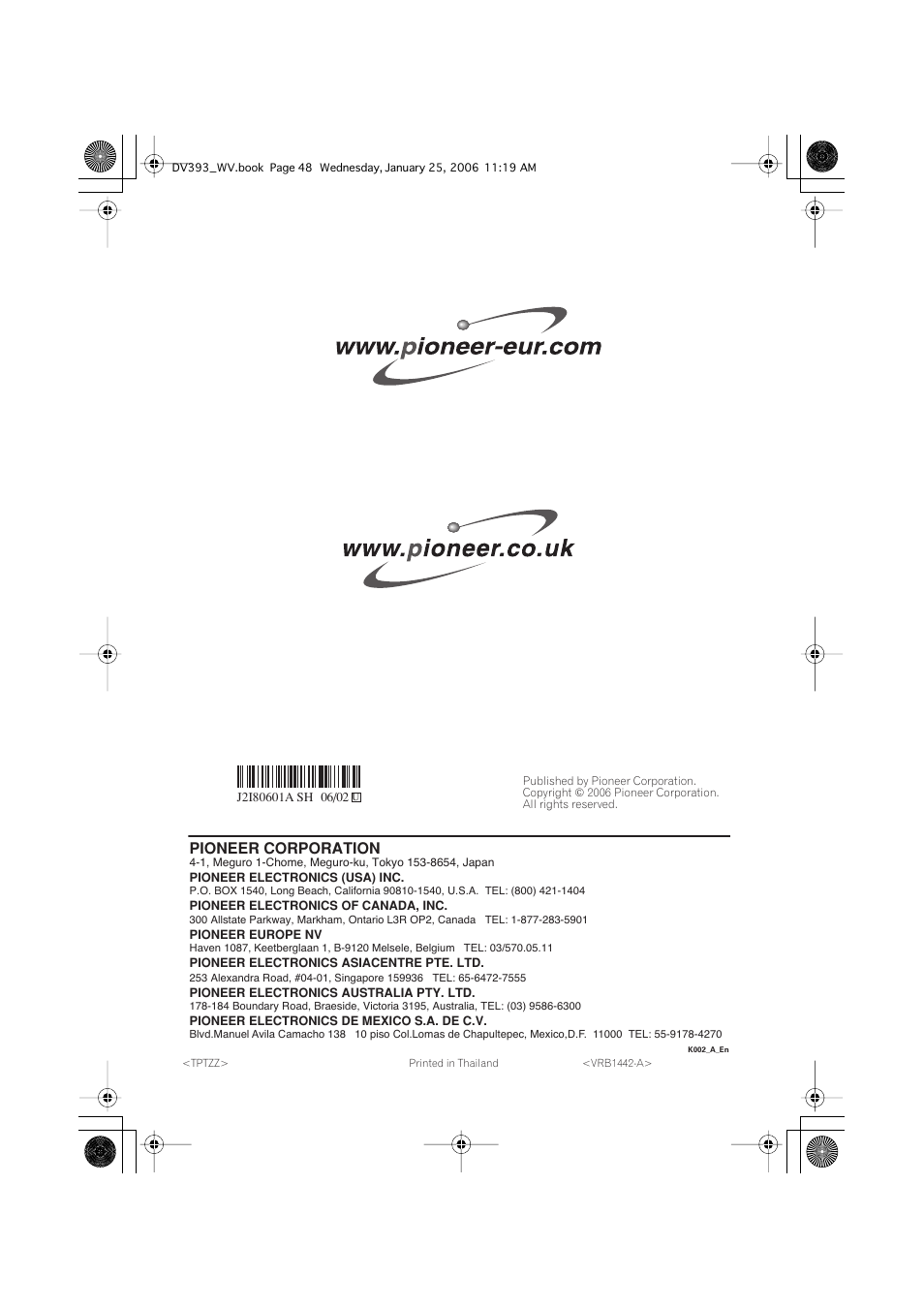 Pioneer corporation | Pioneer DV-393-S User Manual | Page 48 / 48