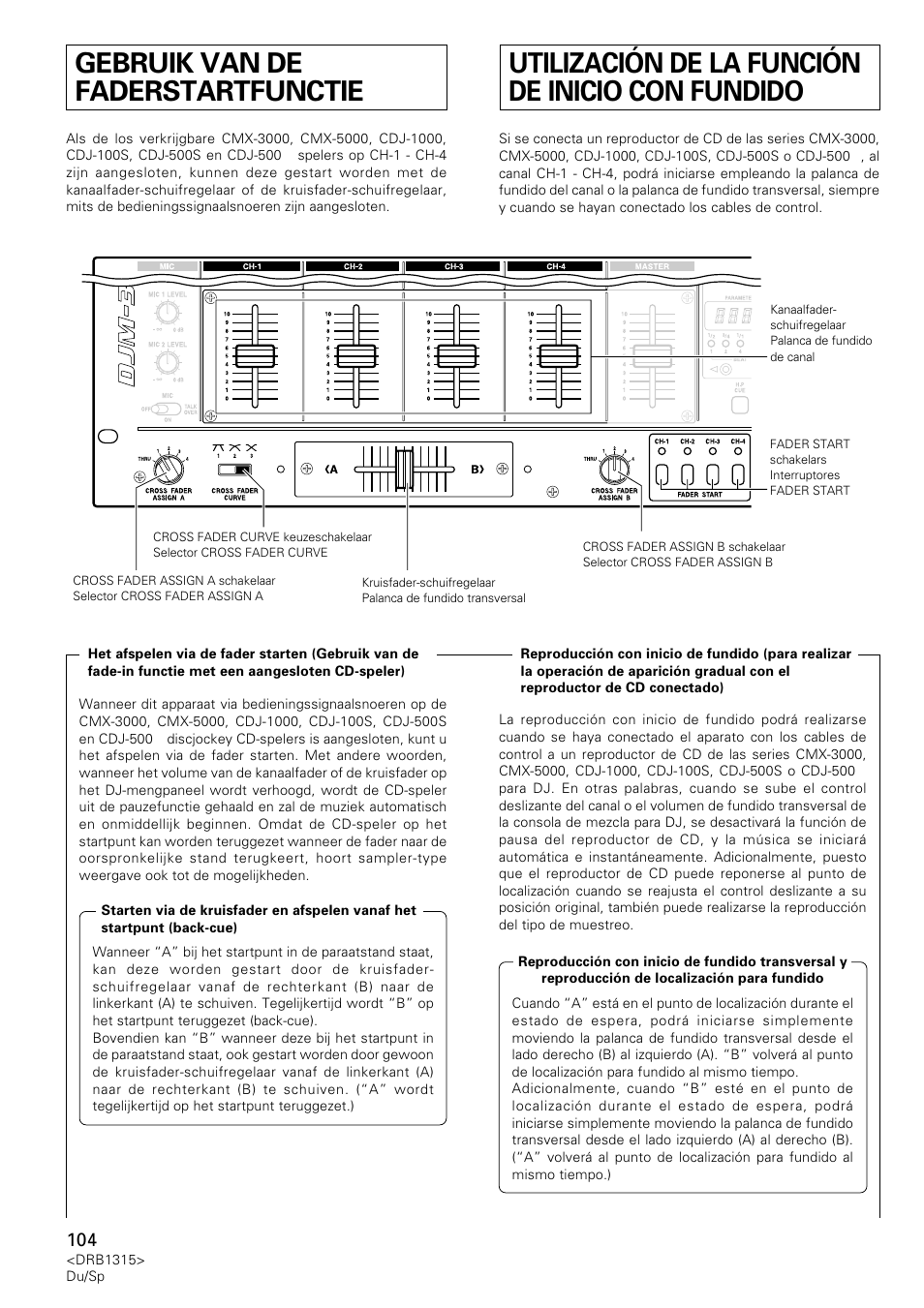 Gebruik van de faderstartfunctie, Utilización de la función de inicio con fundido | Pioneer DJM-3000 User Manual | Page 104 / 120