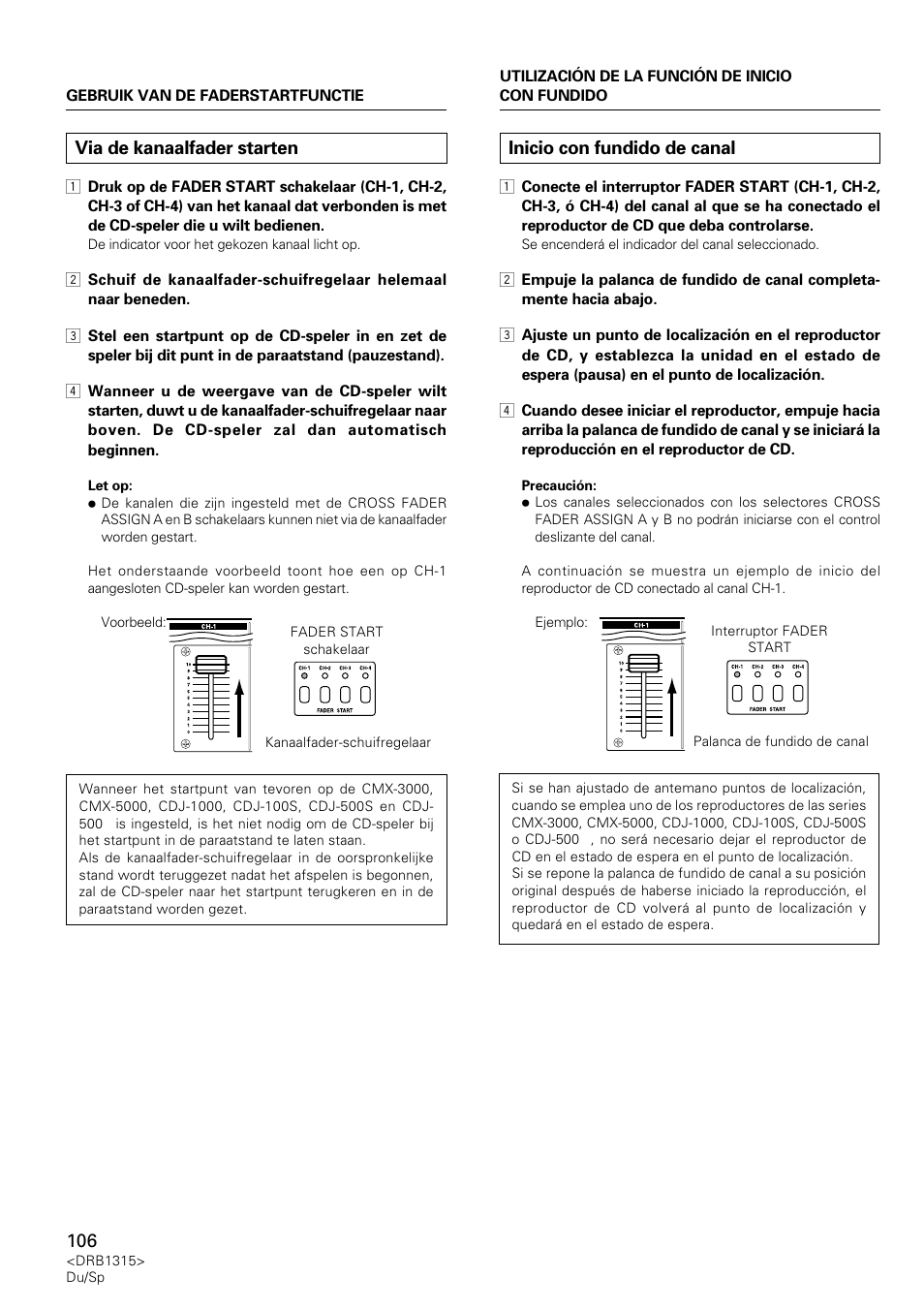 Via de kanaalfader starten, Inicio con fundido de canal | Pioneer DJM-3000 User Manual | Page 106 / 120