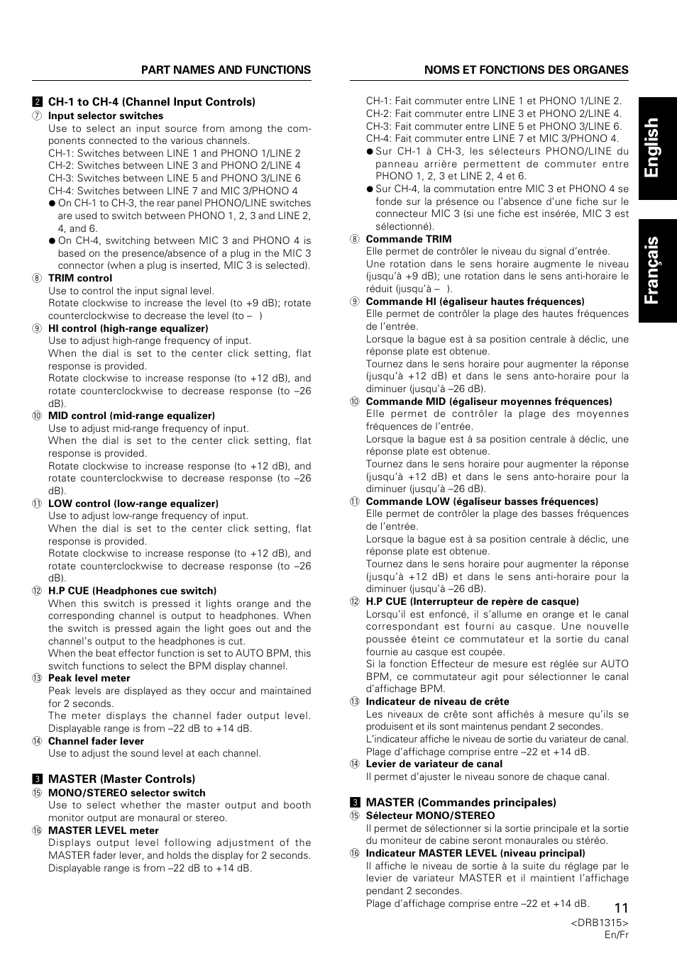 English fran ç ais | Pioneer DJM-3000 User Manual | Page 11 / 120