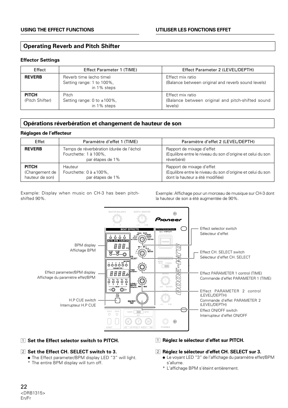 Operating reverb and pitch shifter | Pioneer DJM-3000 User Manual | Page 22 / 120