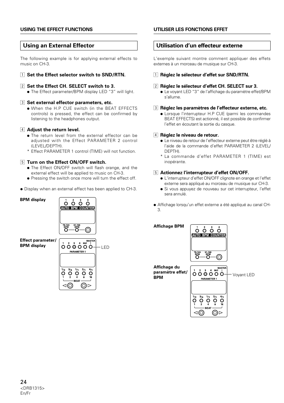 Using an external effector, Utilisation d’un effecteur externe | Pioneer DJM-3000 User Manual | Page 24 / 120