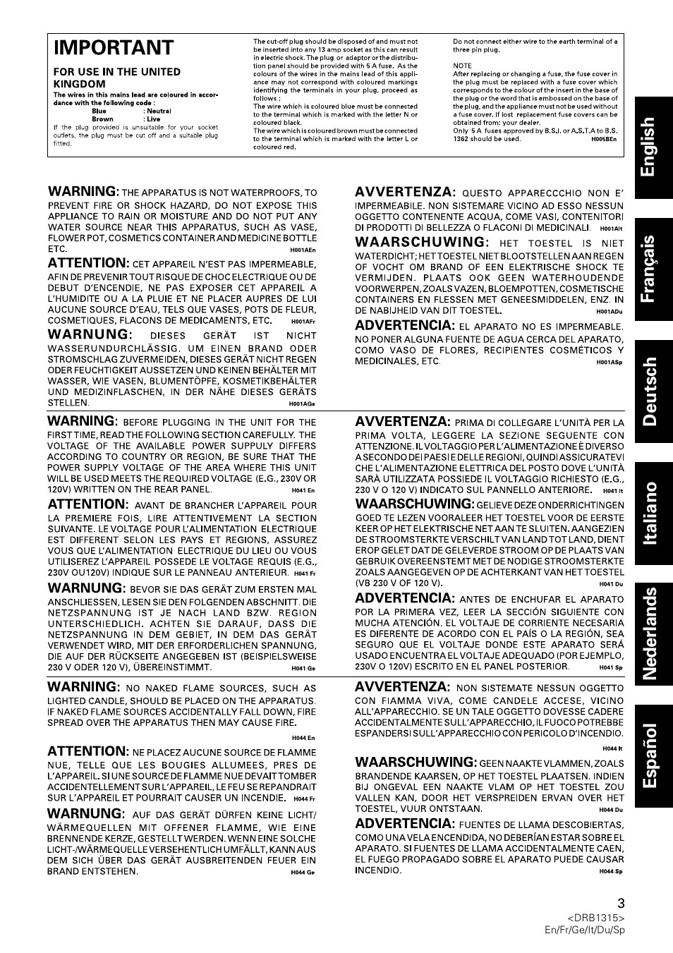 English français, Deutsch italiano nederlands español | Pioneer DJM-3000 User Manual | Page 3 / 120