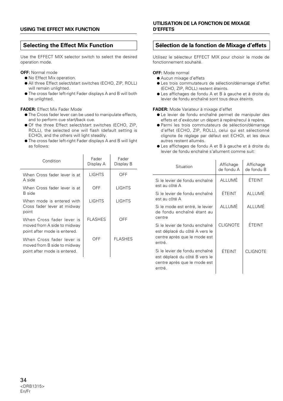 Selecting the effect mix function, Sélection de la fonction de mixage d’effets | Pioneer DJM-3000 User Manual | Page 34 / 120