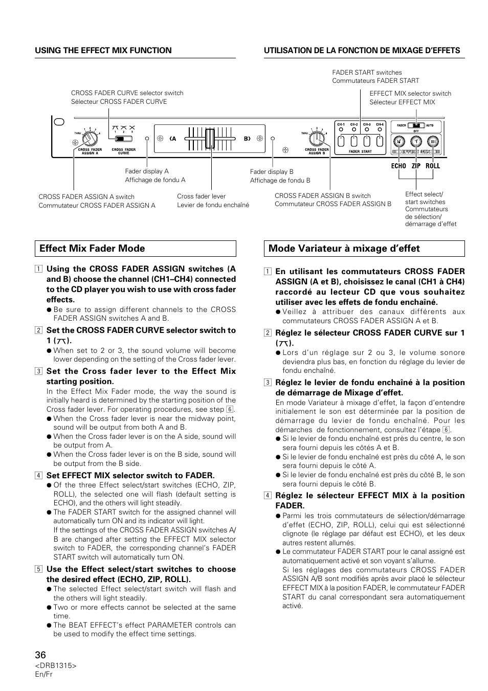 Effect mix fader mode, Mode variateur à mixage d’effet | Pioneer DJM-3000 User Manual | Page 36 / 120