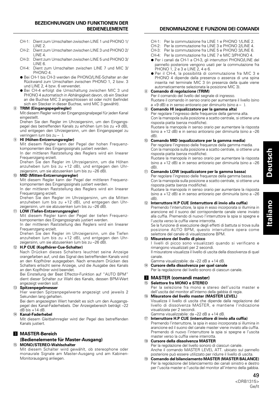 Deutsch italiano | Pioneer DJM-3000 User Manual | Page 49 / 120