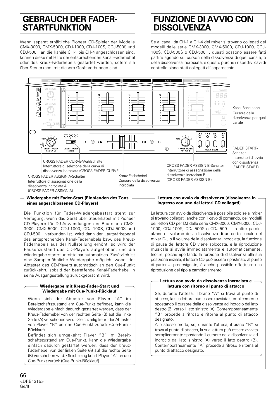 Gebrauch der fader-startfunktion, Funzione di avvio con dissolvenza, Gebrauch der fader- startfunktion | Pioneer DJM-3000 User Manual | Page 66 / 120