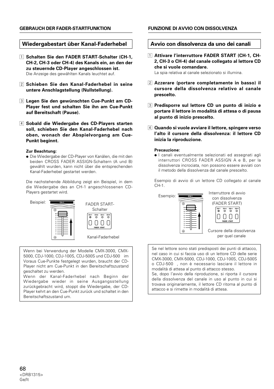 Wiedergabestart über kanal-faderhebel, Avvio con dissolvenza da uno dei canali | Pioneer DJM-3000 User Manual | Page 68 / 120