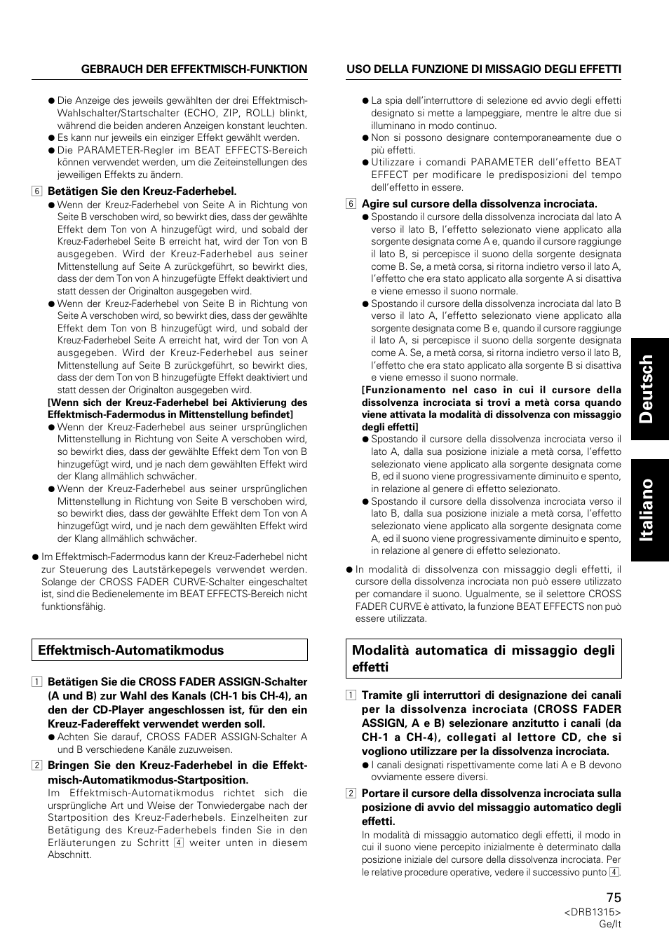 Effektmisch-automatikmodus, Modalità automatica di missaggio degli effetti, Deutsch italiano | Pioneer DJM-3000 User Manual | Page 75 / 120