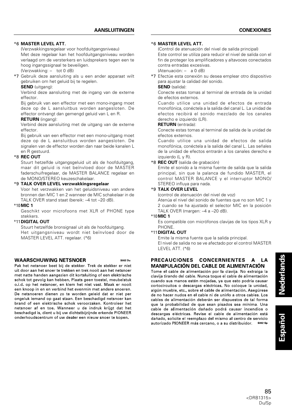 Nederlands espa ñ ol | Pioneer DJM-3000 User Manual | Page 85 / 120