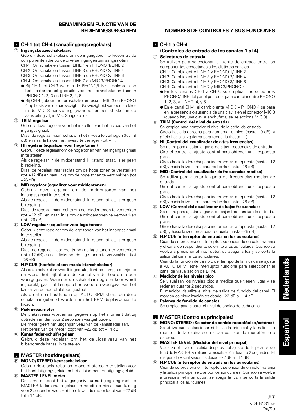 Nederlands espa ñ ol | Pioneer DJM-3000 User Manual | Page 87 / 120