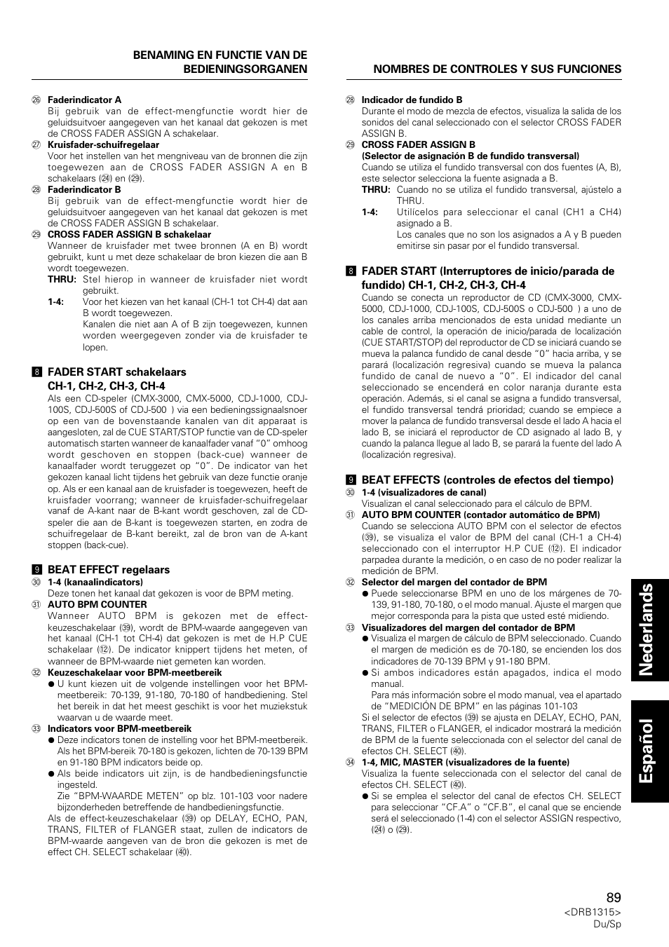 Nederlands espa ñ ol | Pioneer DJM-3000 User Manual | Page 89 / 120