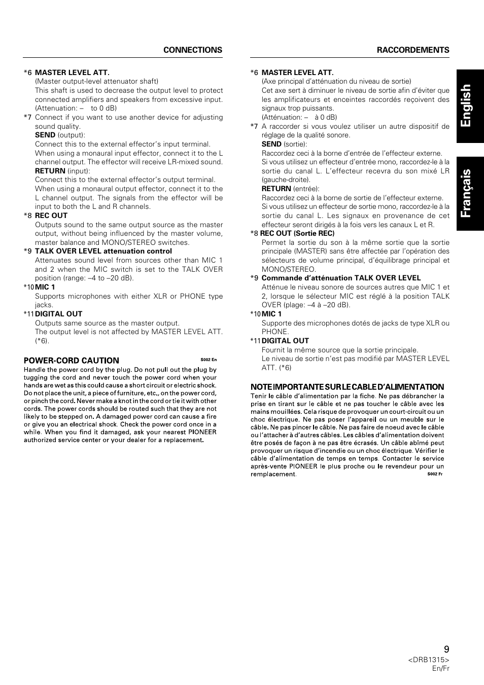 English fran ç ais | Pioneer DJM-3000 User Manual | Page 9 / 120