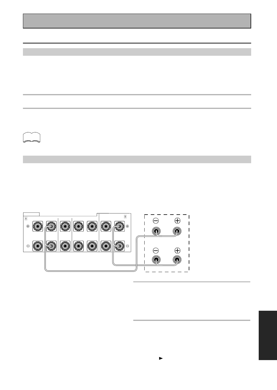 Second zone (speaker system b)/front bi-amp, Setup, Stereo playback in another room (second zone) | Bi-amping the front speakers, Front bi-amp), Second zone (speaker system b)/front bi-amp setup, 1 connect your speakers as shown, Using other functions, Caution | Pioneer VSX-43TX User Manual | Page 65 / 104