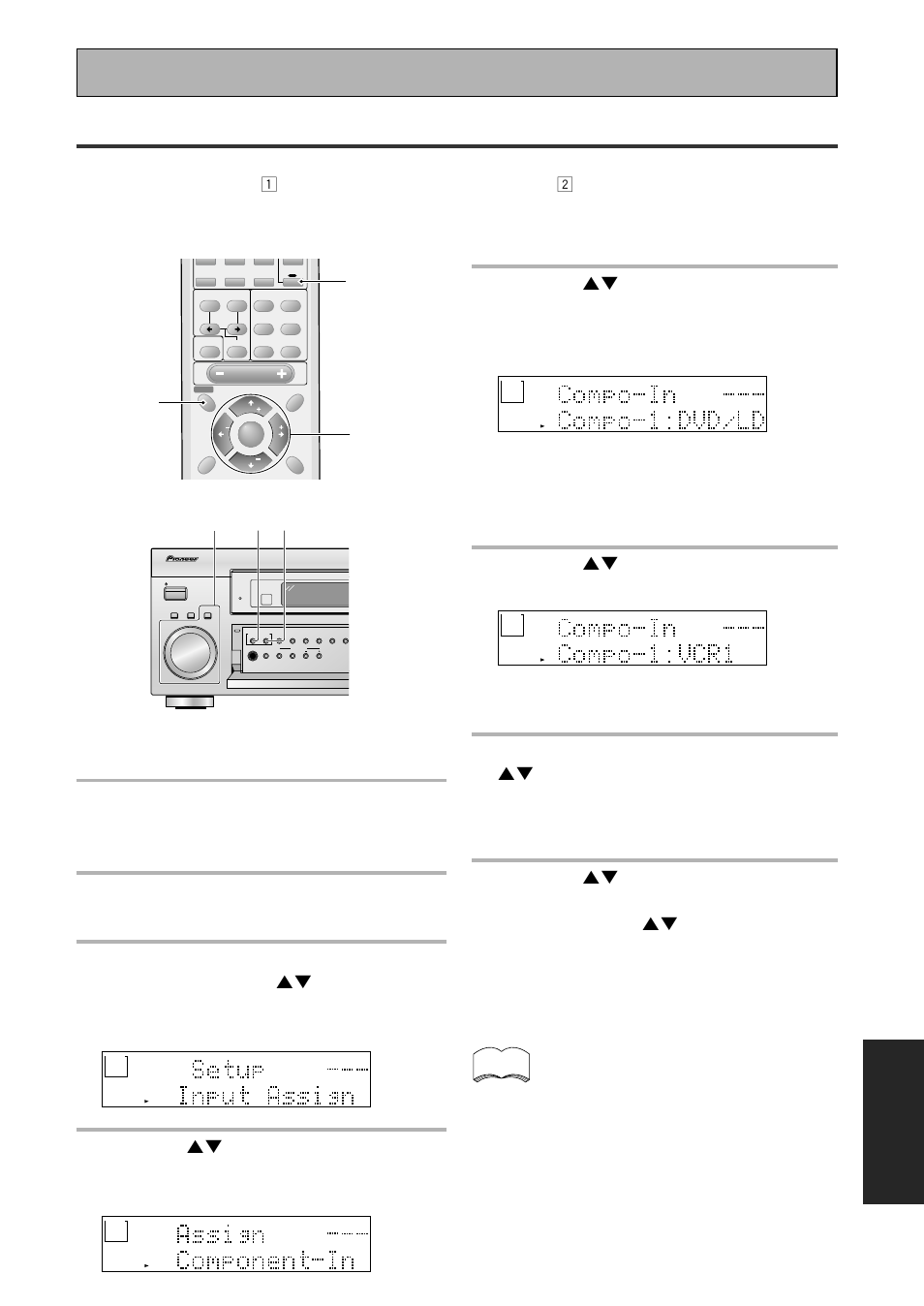 Assigning the component video inputs, Exper t, 6 use the 5∞ buttons to assign a receiver function | Fine tuning your system, The selected component video input blinks, Return button, You will leave the "component-in select" mode | Pioneer VSX-43TX User Manual | Page 77 / 104
